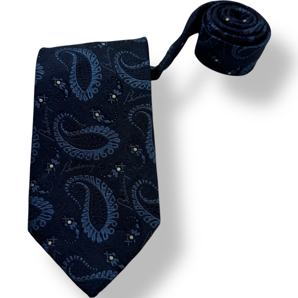 Burberry London Blue Paisley Silk Neck Tie Men's Size 3.5"x60" Hand Made England